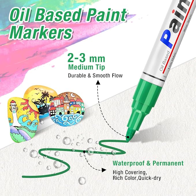 DAPAWIN Oil Based Paint Pen: Permanent Paint Marker, Waterproof Paint Set of 24 - Image 3