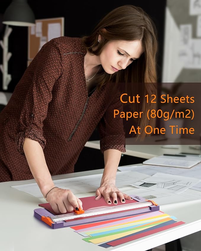 Firbon Purple A4 Paper Cutter, 12 Inch Titanium Straight Paper Trimmer with Side Ruler for Scrapbooking Craft, Paper, Coupon, Label, Cardstock-DeskLoop Office