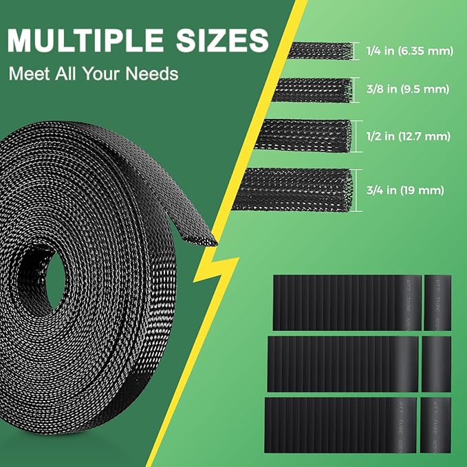 132 ft Expandable Braided Cable Sleeve Wire Loom PET Wiring Sleeving, Mesh - Image 2