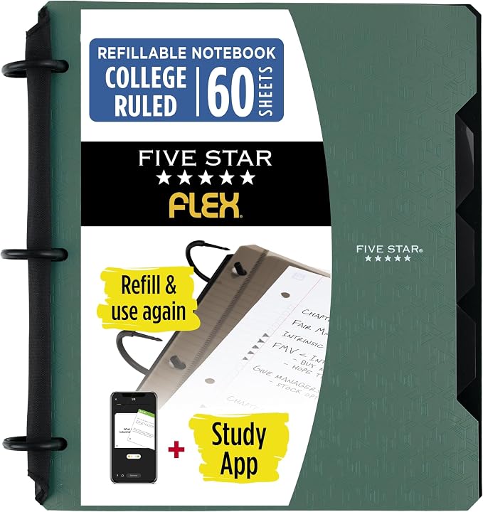 Five Star Flex Refillable Notebook + Study App, College Ruled Paper and 1 Inch by FiveStar