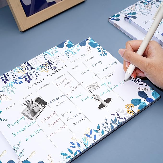 2 Pack Weekly Planner Notepad Tear Off Set of 2 Weekly Calendar Pad 52 Undated To Do List Notepad Desk Planning Pads Productivity Tracker for Work School Home Goals Notes Schedule Ideas, Blue-DeskLoop Office