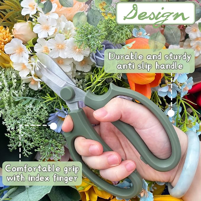 3 Pcs Green Garden Flower Scissors Shears, Premium Stainless Steel Floral Shears - Image 4