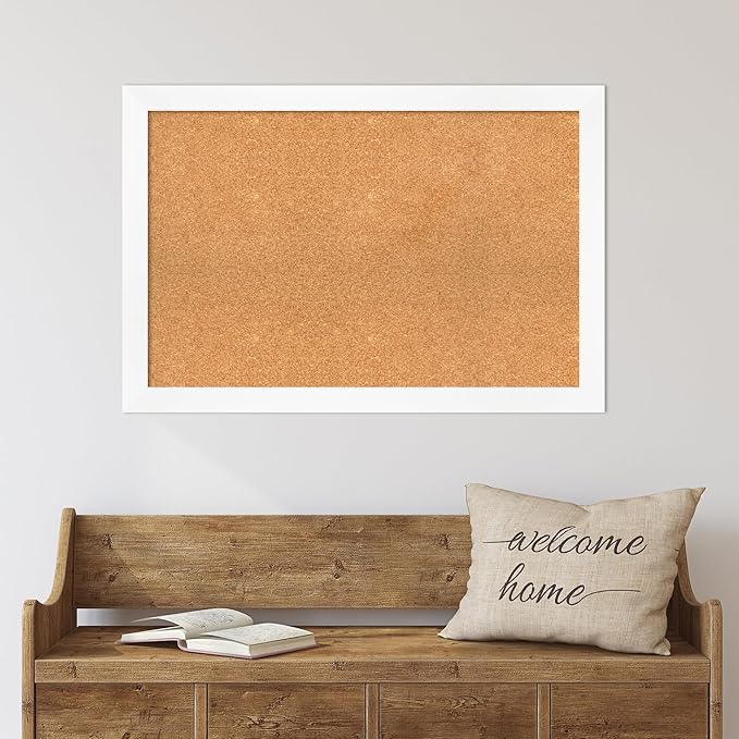 Amanti Art Natural Cork Board for Wall, 25x37 Vision Board with White Frame, Large Corkboard Office Decor for Home Organization, Modern Corkboard Pinboard to Display Items for Home Organization in-DeskLoop Office