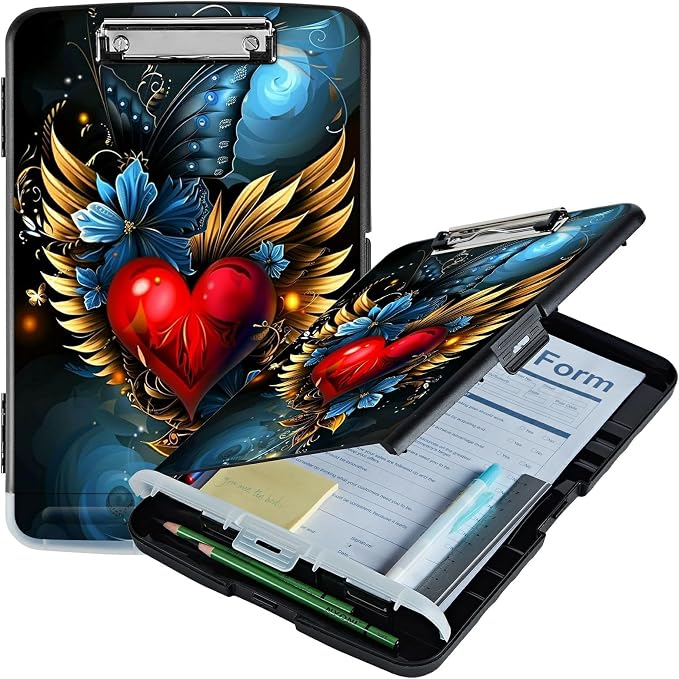 Winged Heart A4 Clipboard with Storage Pen Holder, Clipboards Organizer Nursing by Unknown