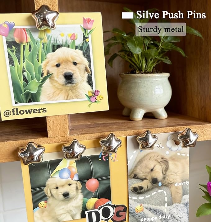 Silver Push Pins for Wall, Thumb Tacks for Bulletin Board, Cute Decorative - Image 3