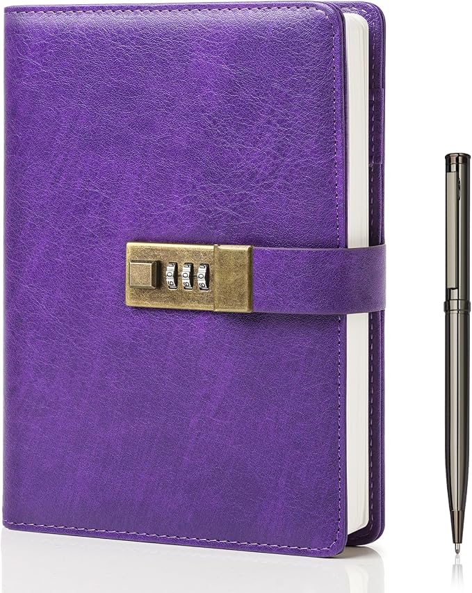 WEMATE Diary with Lock, A5 PU Leather Journal with Lock 240 Pages, Vintage by WEMATE
