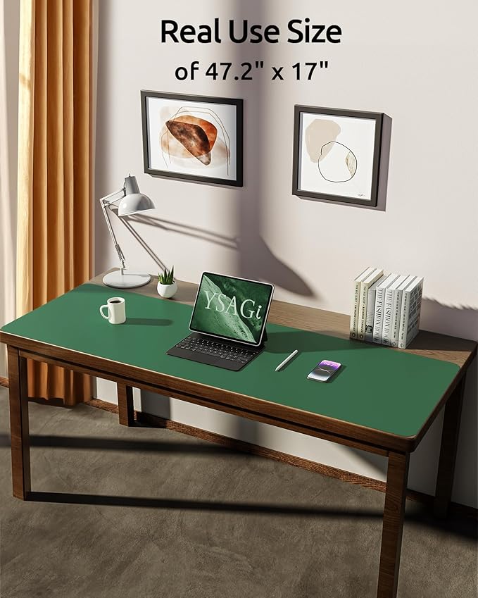 YSAGi Leather Desk Pad Protector, Office Desk Mat, Large Mouse Pad, Non-Slip PU Leather Desk Blotter, Laptop Desk Pad, Waterproof Desk Writing Pad for Office and Home (Jade Green, 47" x 17")-DeskLoop Office