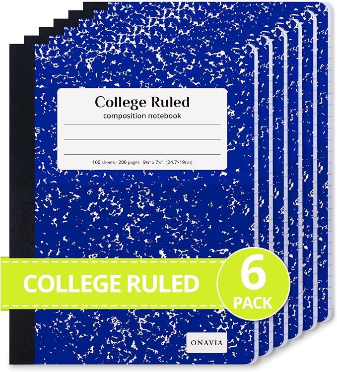 ONAVIA Composition Notebook College Ruled 6 Pack, 200 Pages, 9-3/4 x 7-1/2 by ONAVIA