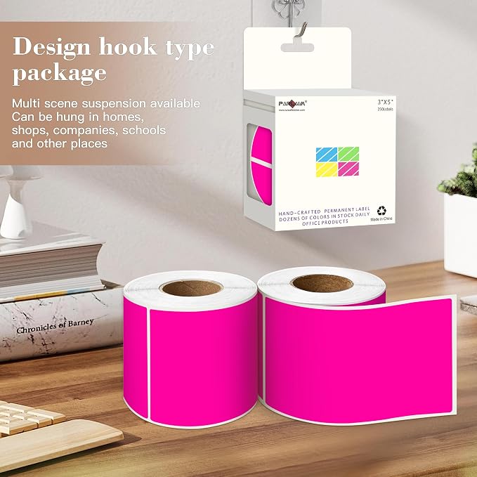 PARLAIM 3x5 inch Rectangle Color Code Stickers, Fluorescent Pink - Image 4