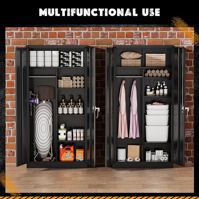Greenvelly Metal Storage Wardrobe Cabinet with Doors, Black 72” Steel Wardrobe Closet, Employees Locker Closet Clothing Coat Steel Wardrobe Cabinet with Hanging Rod for Home Office Room School-DeskLoop Office