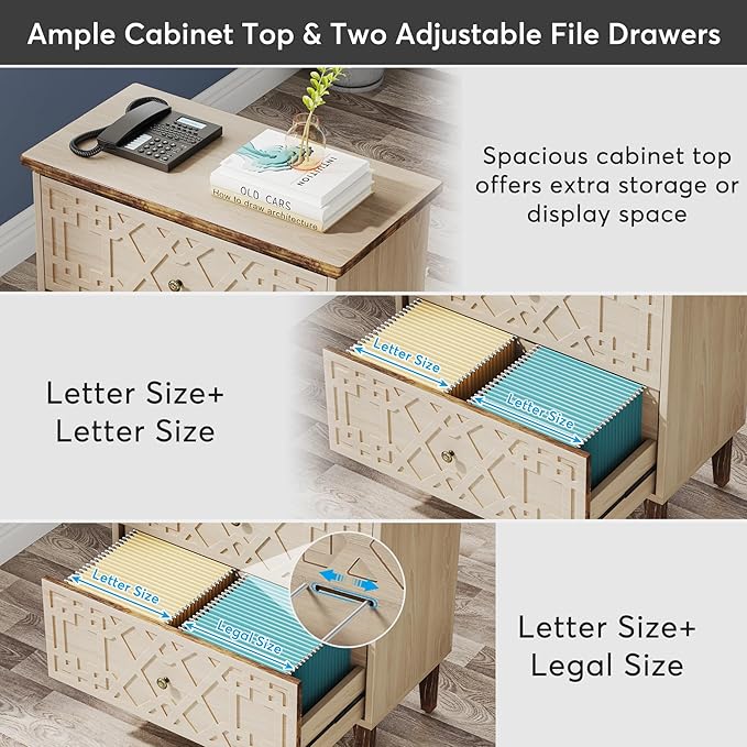 LITTLE TREE 2-Drawer File Cabinet, Wood Lateral Filing Cabinet for Home Office, Beige-DeskLoop Office