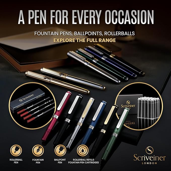 Scriveiner Personalized Midnight Blue Pen - Stunning Blue Lacquer Luxury Pen, Chrome Finish, Schmidt Ink Refill, Best Engraved Ball Point Gift Set for Men & Women, Custom Name Engraving-DeskLoop Office
