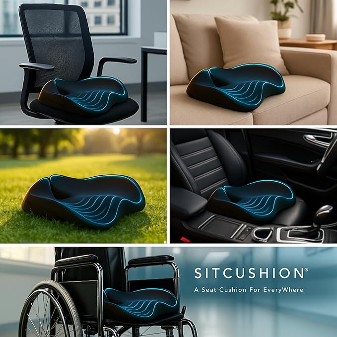 Pressure Relief Seat Cushion for Tailbone Pain – X Large Office Chair Cushion for Back Pain, Coccyx & Sciatica Pain Relief Pillow. Memory Foam Seat Cushions for Office Chairs. Extra Cover (Black)-DeskLoop Office