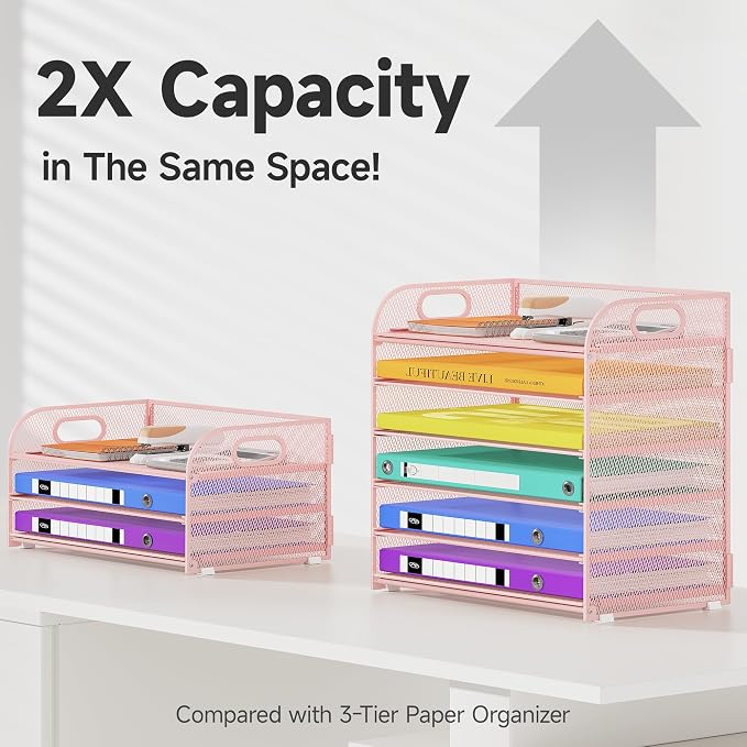 Cawukege 6 Tier Paper Organizer, Mesh Desk Organizer, Metal File Organizer - Image 3