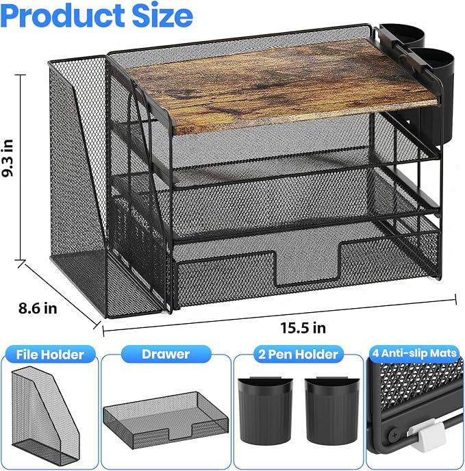 OPNICE Wood Desk Organizers and Accessories, 4-Tier Desktop File Organizer - Image 3
