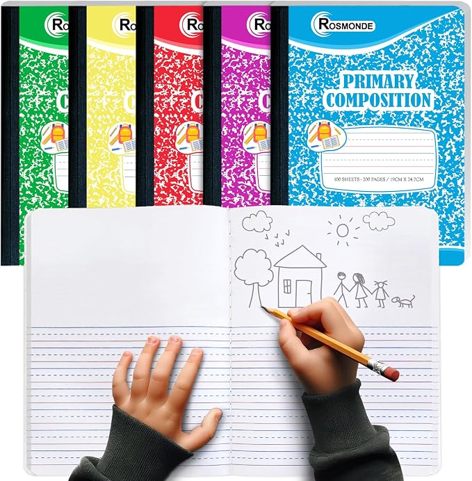 Rosmonde 5 Pack Primary Composition Notebook, 200 Pages, Drawing Story Journal by Rosmonde