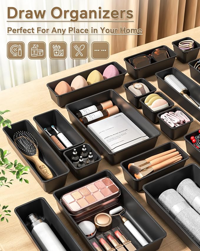 KEMETHY 25 PCS Plastic Drawer Organizers Set, 4 Sizes Vanity Organizer - Image 6