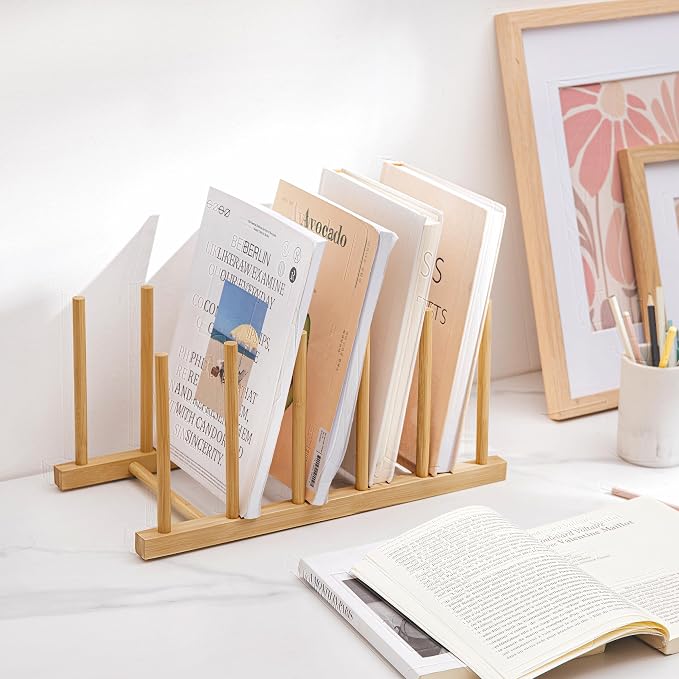HBlife Desk File Organizer 5 Section Upright File Sorter, 1 Pack Bamboo File - Image 6