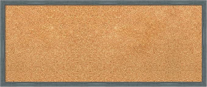Amanti Art Natural Cork Board for Wall, 13x31 Vision Board with Blue Wood Frame, Medium Corkboard Office Decor for Home Organization, Rustic Farmhouse Corkboard Pinboard to display items for home-DeskLoop Office