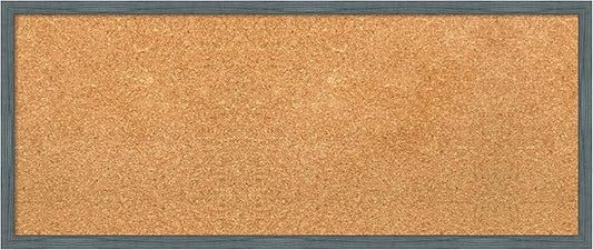 Amanti Art Natural Cork Board for Wall, 13x31 Vision Board with Blue Wood Frame, Medium Corkboard Office Decor for Home Organization, Rustic Farmhouse Corkboard Pinboard to display items for home-DeskLoop Office