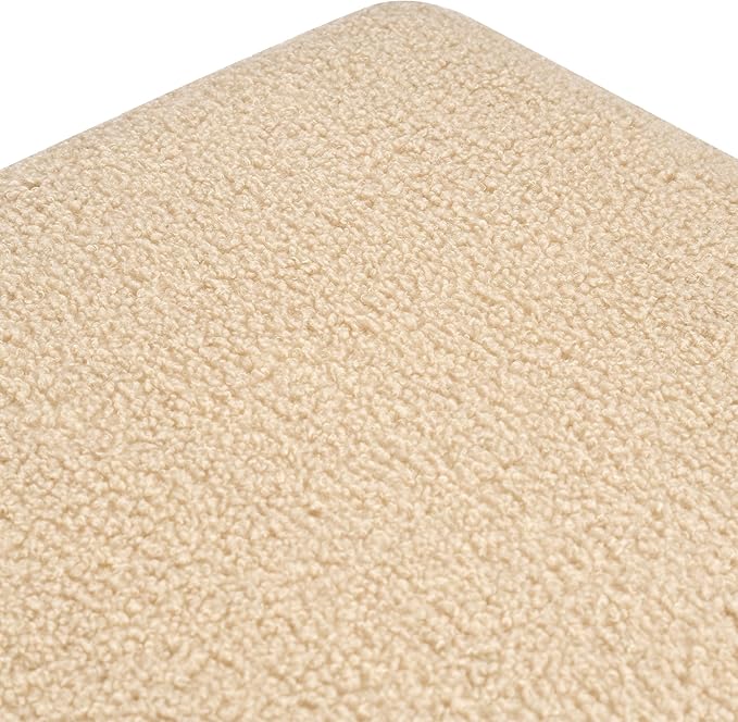 Adeco 17 Inch Soft Oatmeal Cube Ottoman Storage, Teddy Velvet Chair Foot Stools, Upholstered Vanity Stool with Hinged Lid, Solid Round Wood Legs-DeskLoop Office