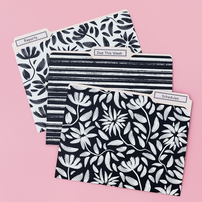 Steel Mill & Co. Set of 9 File Folders, Hand Drawn Black Floral | Thick Sturdy - Image 3