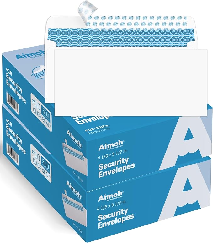 Aimoh 1000#10 Security Self-Seal Envelopes, Windowless Design, Premium Security by Aimoh