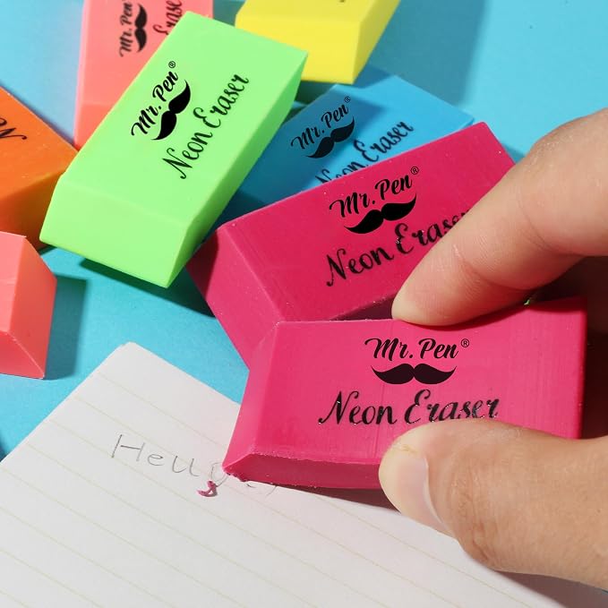 Mr. Pen- Pencil Eraser, 24 Pack, Neon Colors | Large Latex Free Block Erasers - Image 7