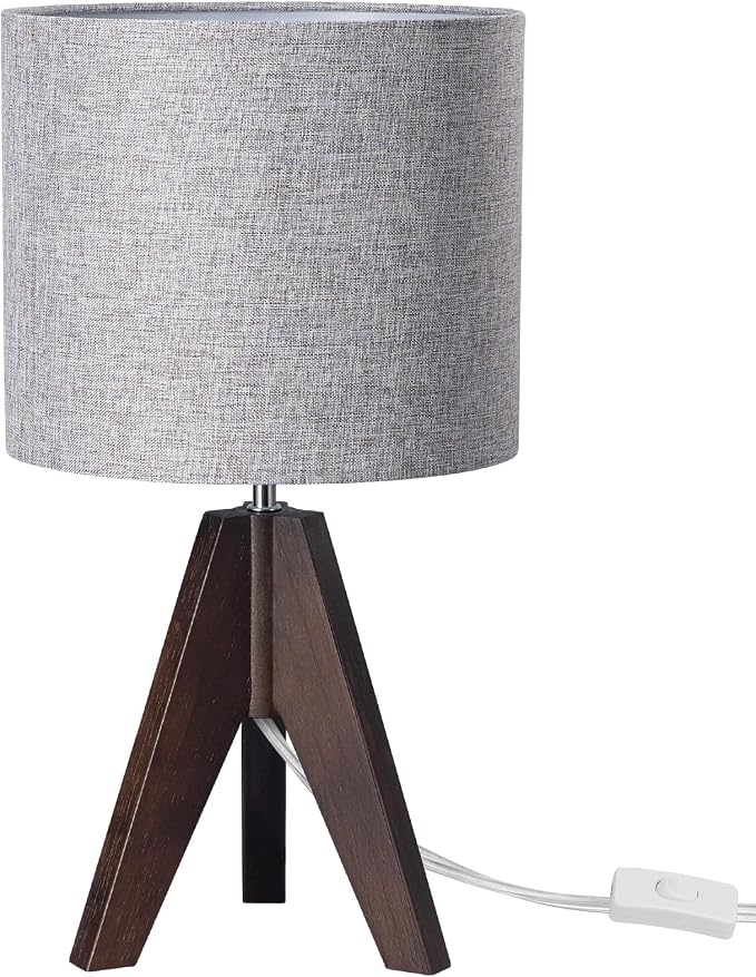 EDISHINE Boho Small Table Lamp, Walnut Color Wooden Tripod Bedside Lamp - Image 8