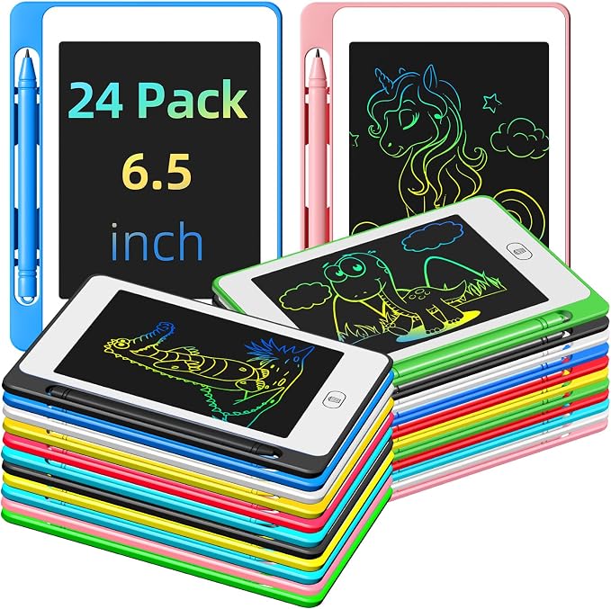 24 Pack LCD Writing Tablet for Kids, 6.5 Inch Colorful Doodle Board Drawing by OMXDG