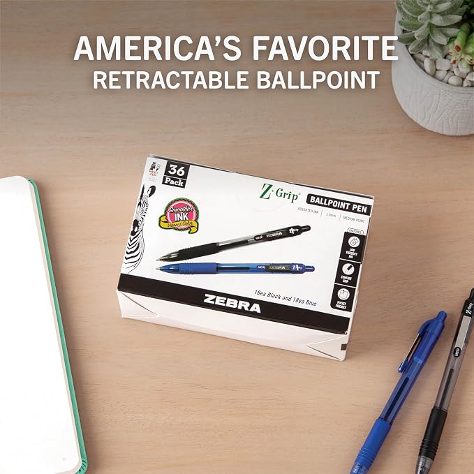 Zebra Pen Z-Grip Retractable Ballpoint Pen, Smooth-Flowing Black and Blue Ink - Image 2