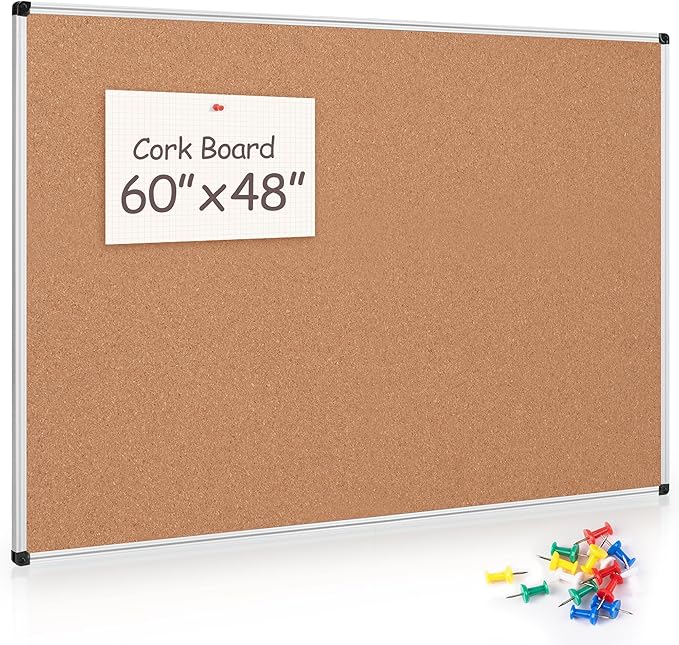 Large Cork Bulletin Board 60" X 48", Wall Mounted Notice Pin Board by Justdowhatyouwanttodo