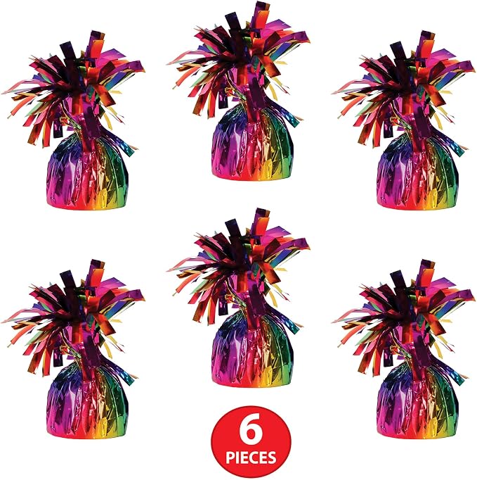 Beistle 6 Piece Rainbow Metallic Plastic Wrapped Balloon Weights - Image 4