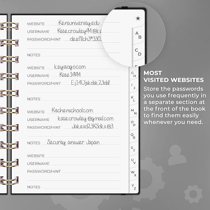 Clever Fox Password Book Spiral – Mini Internet Address & Password Organizer - Image 4