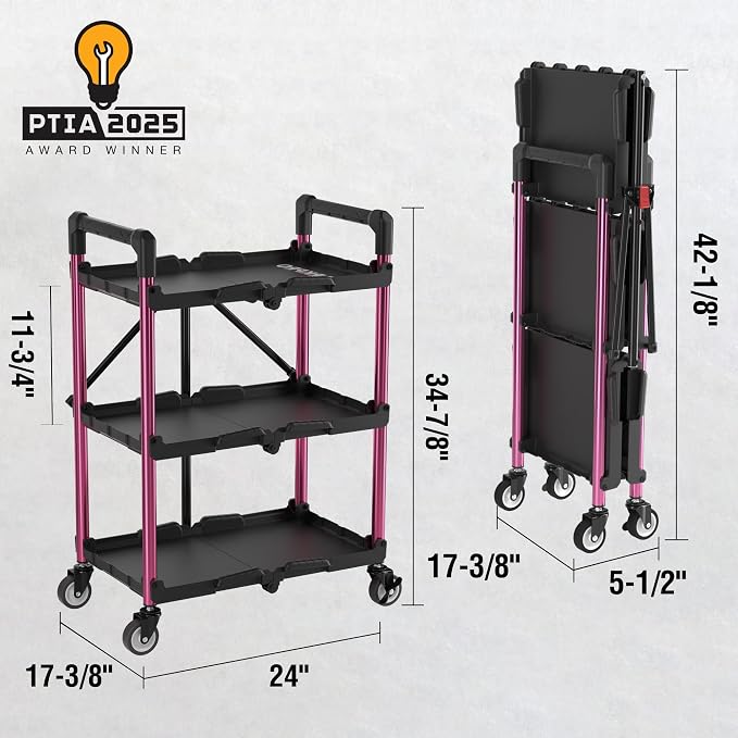 WORKPRO 3-Tier Collapsible Service Cart, 210 LBS Foldable Utility Cart - Image 2