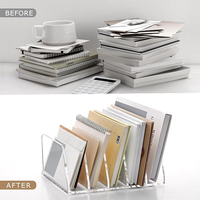 SANRUI Acrylic Mail Sorter Desktop Organizer, 5 Compartments Clear Small File - Image 8