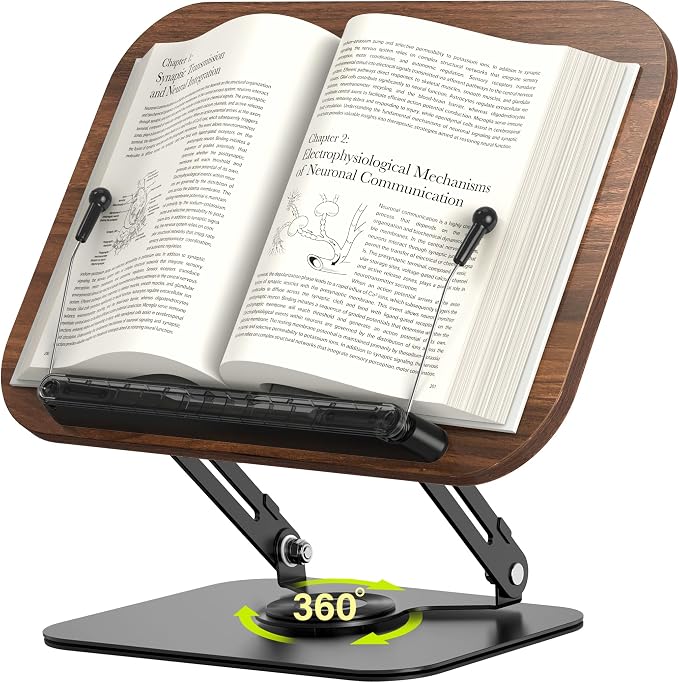 Adjustable Book Stand for Reading – Durable Build Quality, 360° Rotating Base by Pandorama