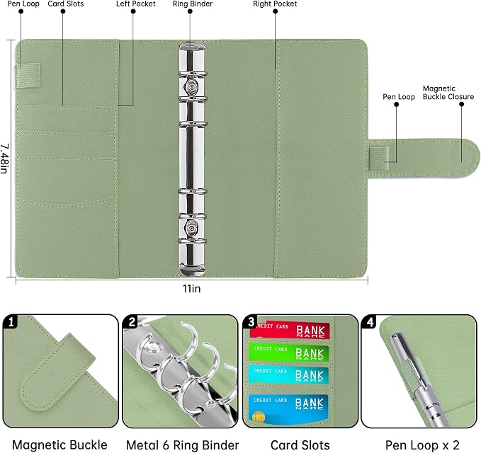 Antner A6 Notebook Binder Refillable 6 Ring Budget Binder Cover - Image 2