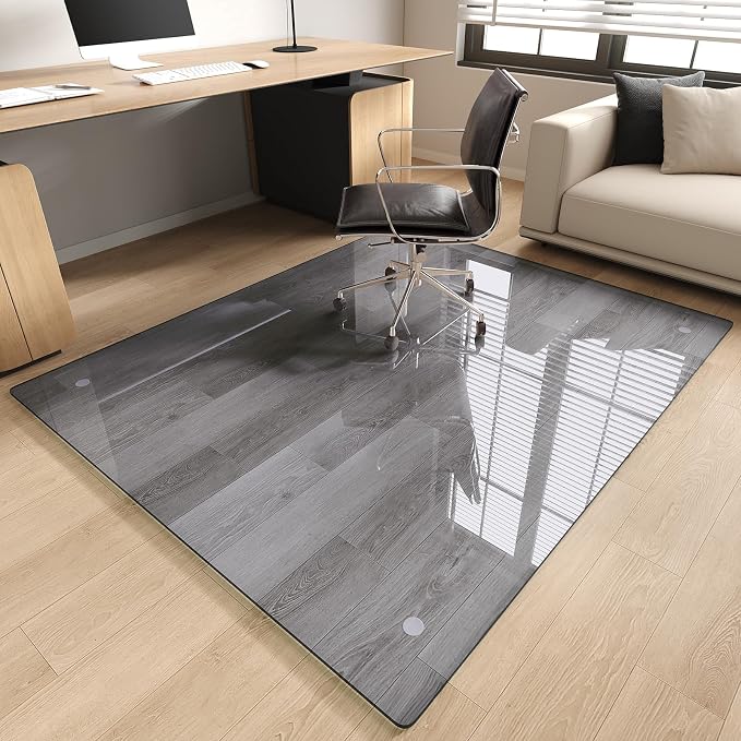 Tempered Glass Office Chair Mat, Scratch Resistant, Rounded Corners & Polished by MYSUNORIA