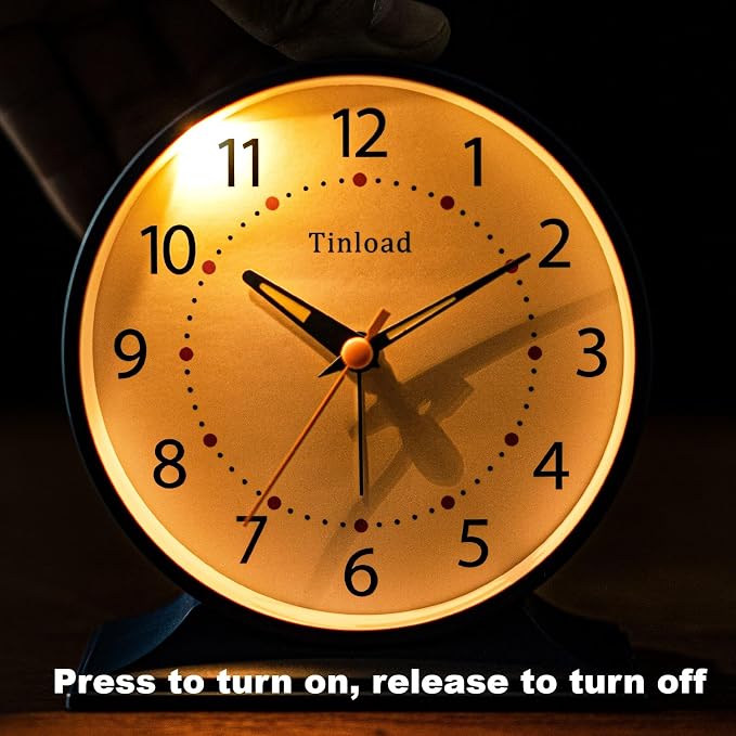 Tinload 4.5" Antique Retro Analog Alarm Clock, Small Silent Bedside Desk Clock - Image 6