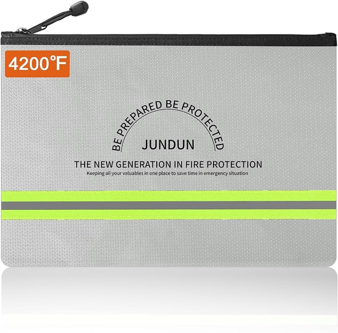 JUNDUN Fireproof Money Bag, 10.6"x6.7" Waterproof and Fireproof Cash Bag by JUNDUN