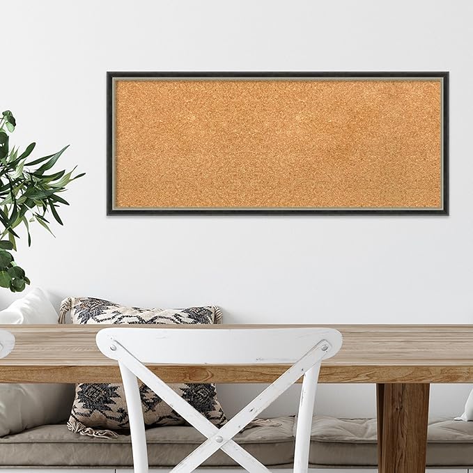 Amanti Art Natural Cork Board for Wall, 13x31 Vision Board with Black Wood Frame, Medium Corkboard Office Decor for Home Organization, Modern Contemporary Corkboard Pinboard to display items for home-DeskLoop Office