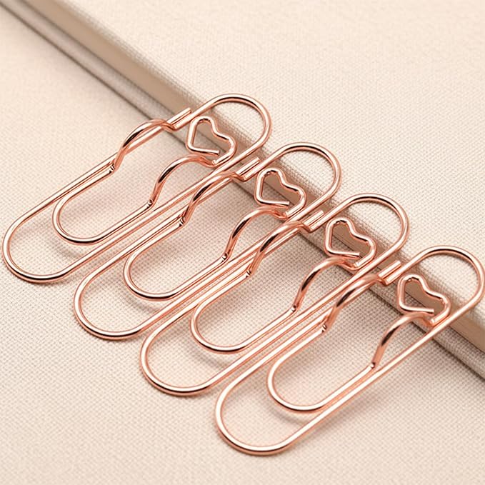12-Pack Pen Holder Clips for Notebook, Cute Heart Paper Clips, Rose Gold Office - Image 4