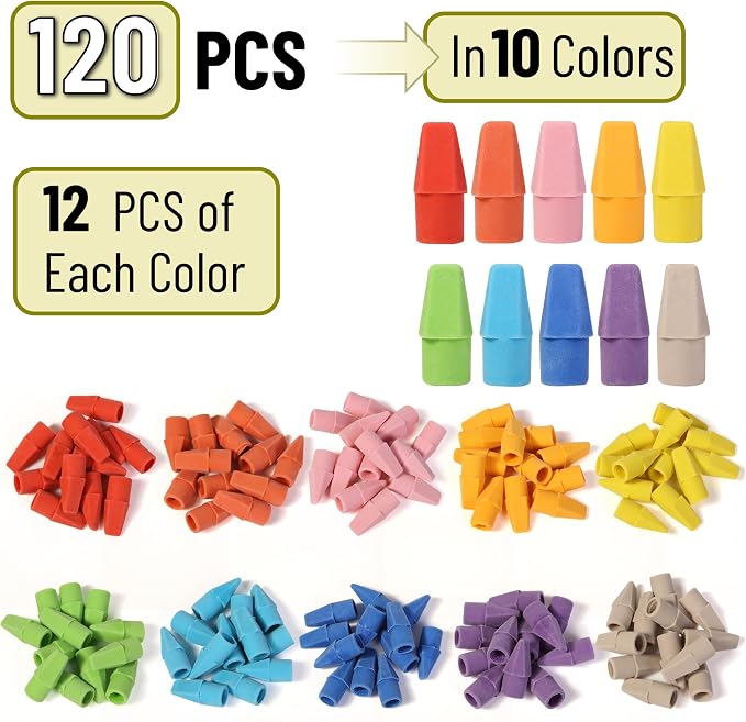 Mr. Pen- Pencil Erasers Toppers, 120 Pack, Latex Free, No Smudge | Mr Pen - Image 2