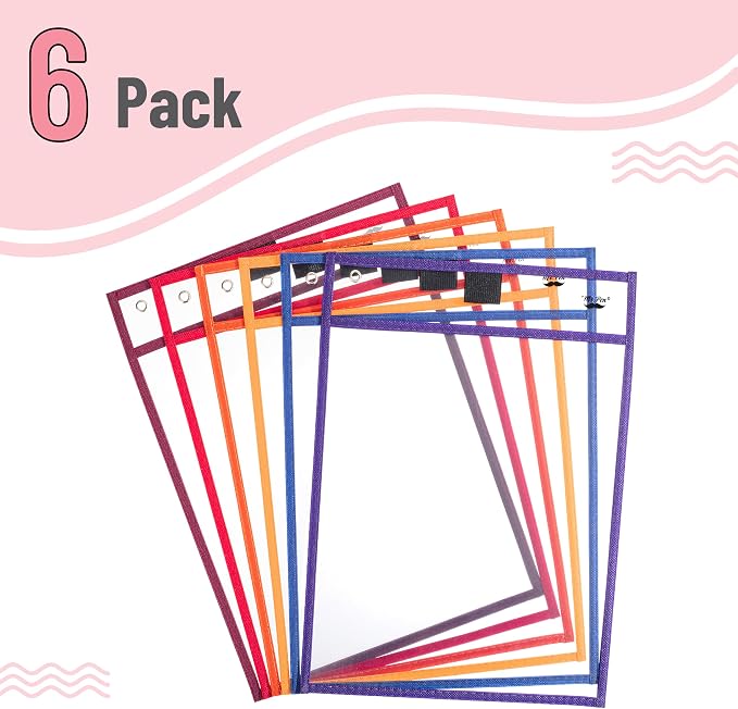 Mr. Pen- Reusable Dry Erase Pocket Sleeves, 6 Pack, Colorful | Clear Plastic - Image 2