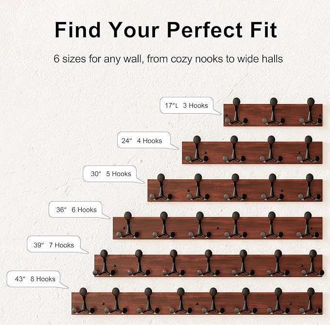 SKOLOO 36-Inch Cherry Wood Coat Rack Wall Mount with 6 Triple Hooks - Ideal for Family Entrances, Classrooms, and Pet Supplies Storage - Perfect Coat Hooks for Wall-DeskLoop Office