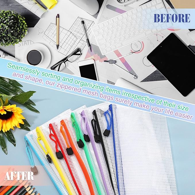 Jetec 32 Pcs Mesh Zipper Bags Toy Storage Bikini Organizer Bag Bolsas Para Guardar Trajes De Baño Waterproof Zipper Reusable Pouch Puzzle Multipurpose for Storage Office(Sweet Color,9.5 x 4.5 Inch)-DeskLoop Office