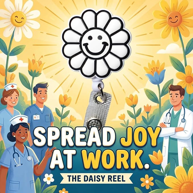 Funny Smiley Flower Blooming Nurse Badge Reel, Unique 3D Rubber-Textured Design - Image 5