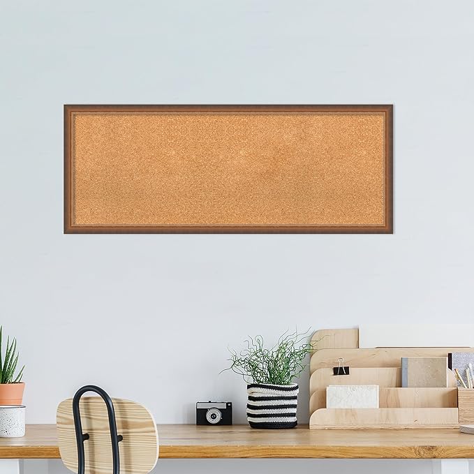 Amanti Art Natural Cork Board for Wall, 18x46 Vision Board with Bronze Frame, Oversize Corkboard Office Decor for Home Organization, Modern Corkboard Pinboard to Display Items for Home Organization-DeskLoop Office