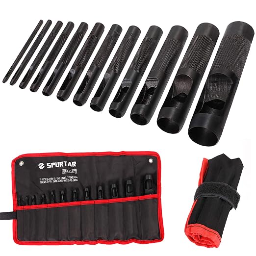 Spurtar Hollow Punch Set 12 Pieces 1/8"- 3/4" Leather Punch Set Kit by Spurtar%C2%AE